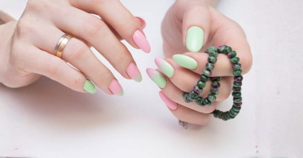 Green and Pink Nails